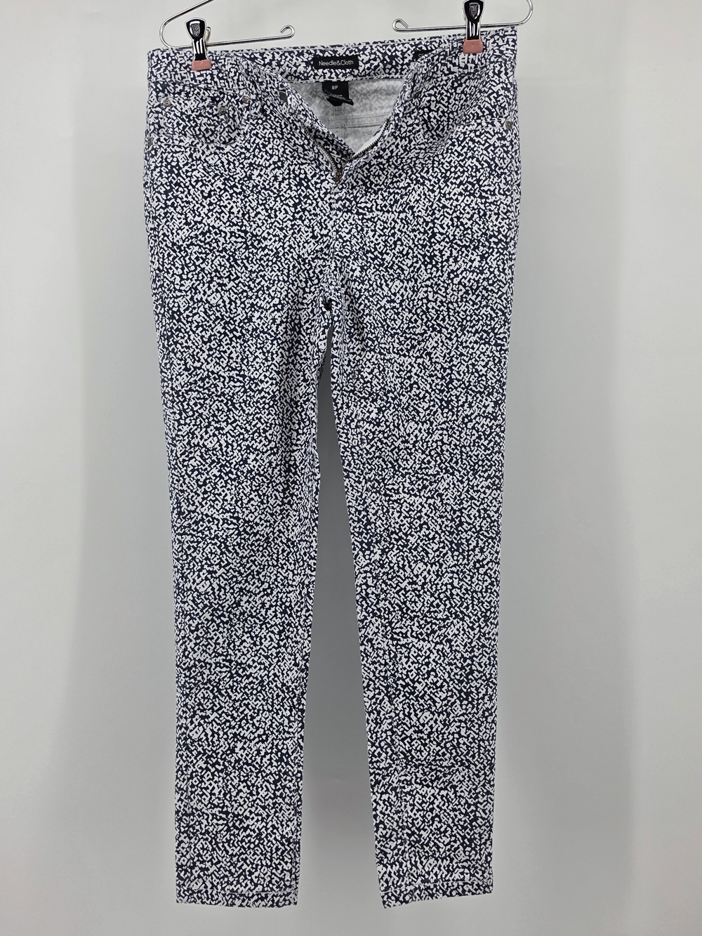 Needle & Cloth Skinny Ankle Pants Blue White Abstract Pattern Stretch Petite 8P